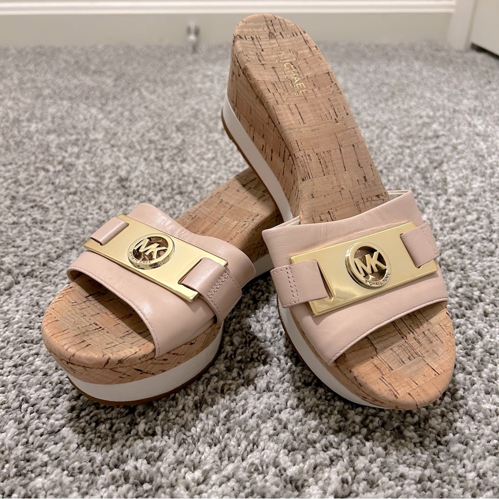 Michael Kors Cork Wedge Sandal with Pink Leather